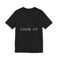 Look Up Tee in Black — cream serif celestial typography, Moon Wild