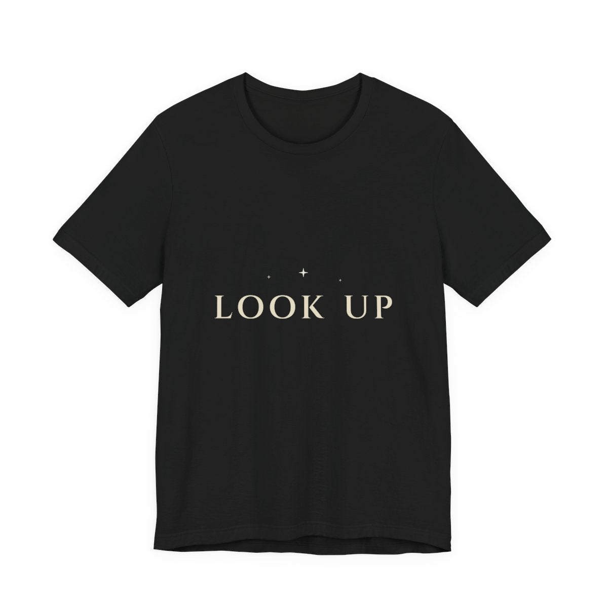 Look Up Tee in Black — cream serif celestial typography, Moon Wild