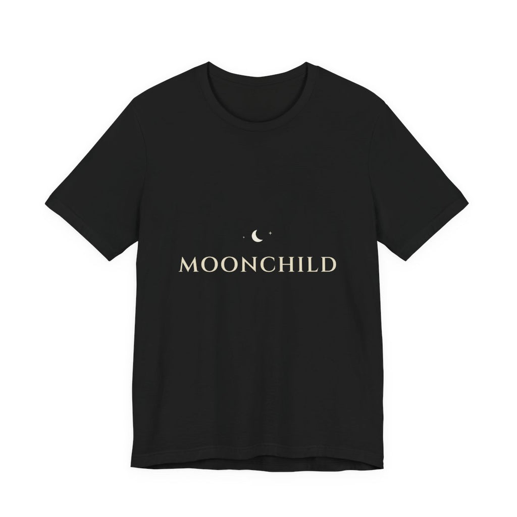 Moonchild Tee in Black — crescent-crowned cream serif, Moon Wild