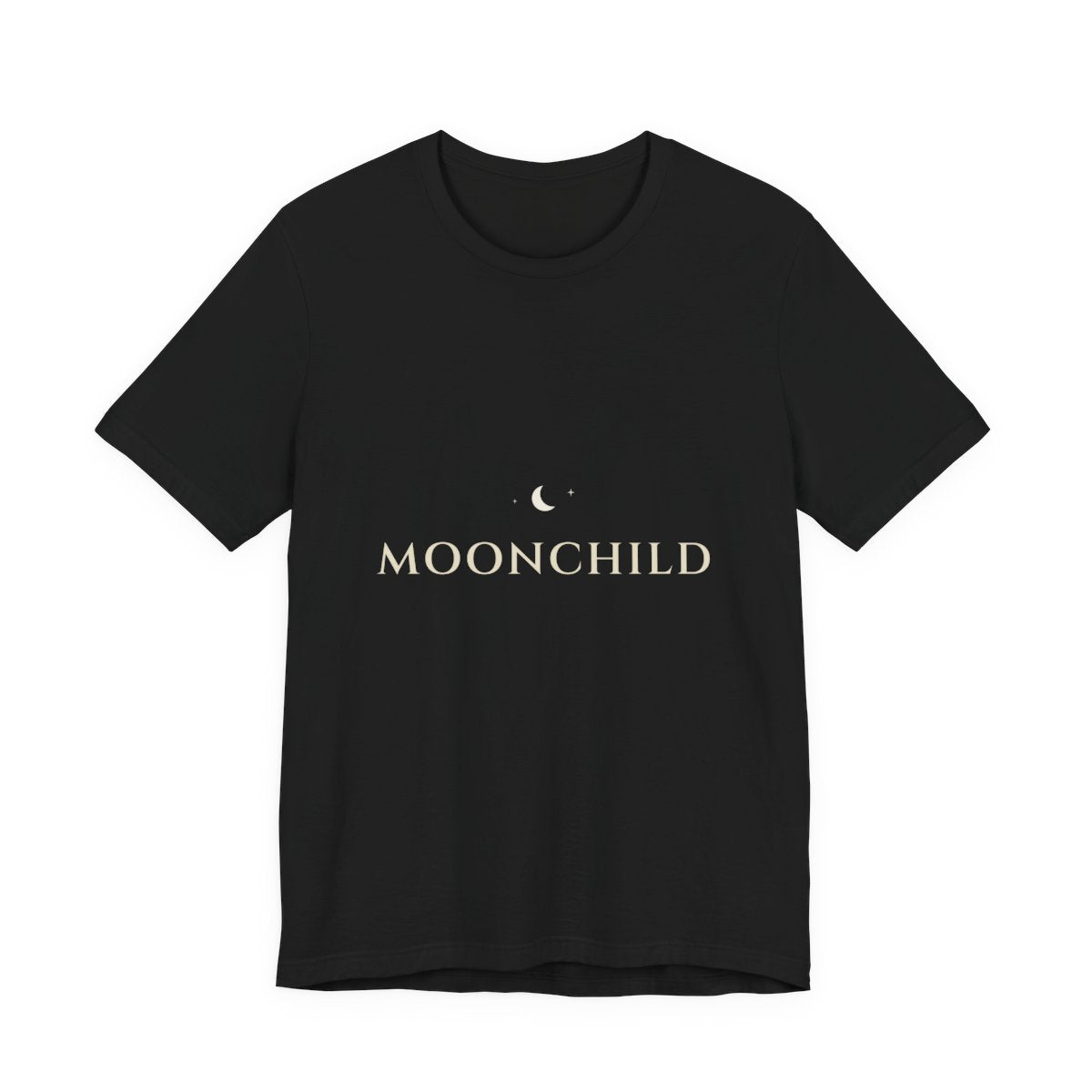Moonchild Tee in Black — crescent-crowned cream serif, Moon Wild